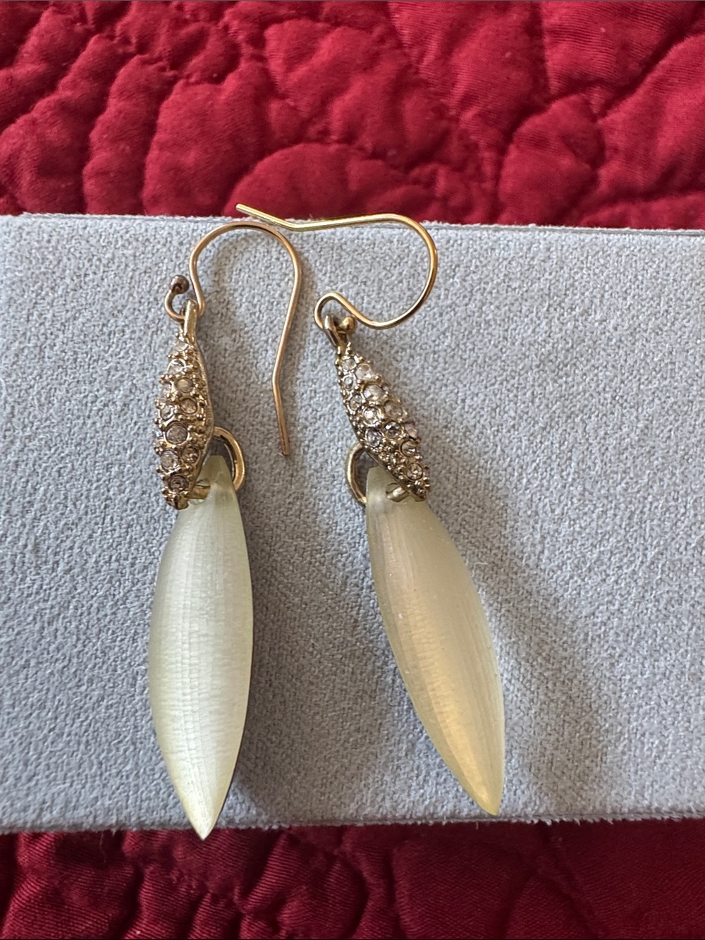 Alexis Bittar Gold and White Iridescent Drop Earrings with Crystal Caps